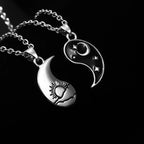 Vintage Sun Moon Tai Chi Necklace for Couple Chinese Style Yin Yang Dragon Pendant Clavicle Chain Best Friends Gift
