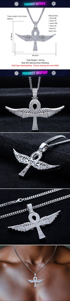 Iced Out Angel Wing Cross Pendant — 925 Silver