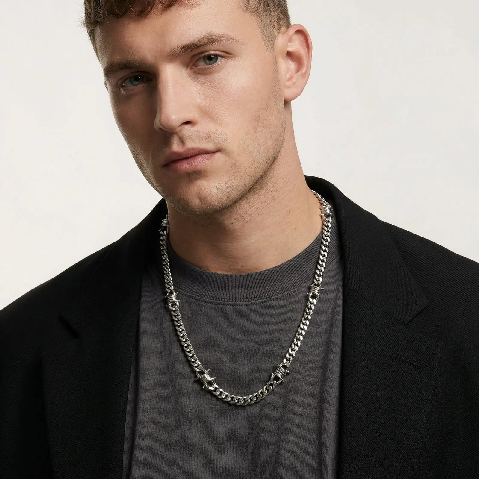 Punk Hiphop Thorns Cuban Chain Necklace for Men Stainless Steel Gothic Choker Necklace Non Fading Waterproof Jewelry