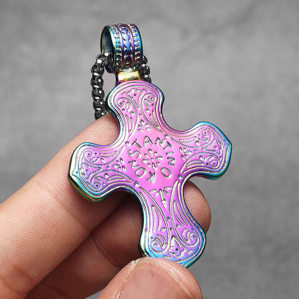 Cross Gemstone Pendant — Stainless Steel
