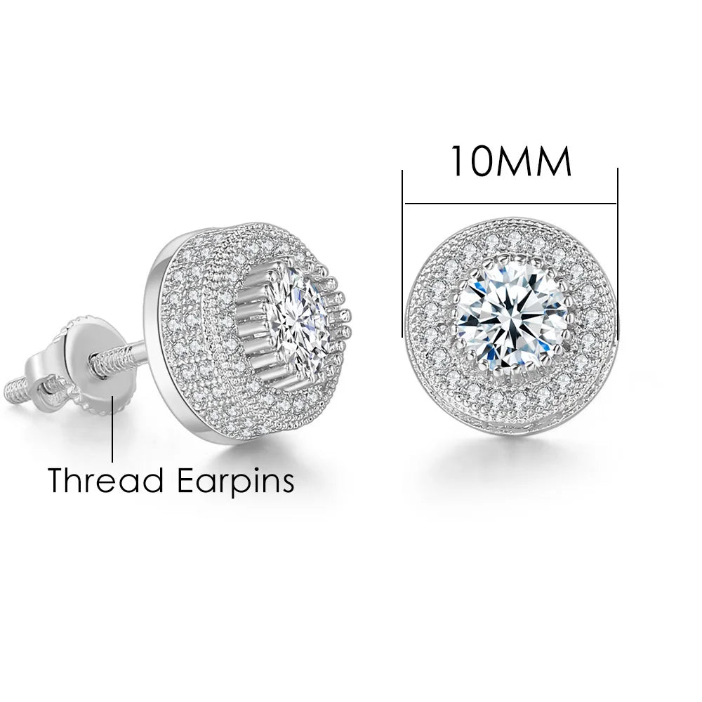 Iced Out Round Stud Earrings — Gold