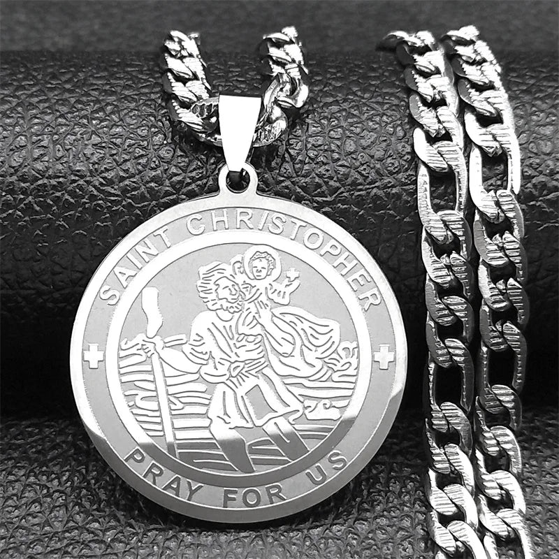 Jesus Saint Christopher Pendant Necklace — Stainless Steel