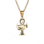 Stainless Steel Ancient Egyptian Ankh Cross Life Key Totem Necklace Men and Women Lucky Amulet Jewelry