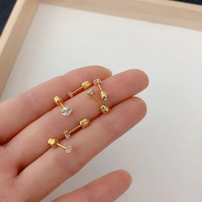 4 Prong CZ Zircon Stud Earrings — Cartilage Screw Back Piercing