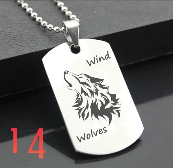 Wolf Dog Tag Pendant Necklace — Stainless Steel