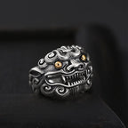 Retro Golden Eye Tang Lion Ring For Men Punk Gothic Open Ring Designer Jewelry Unisex Accessories Cultural Bless Gift