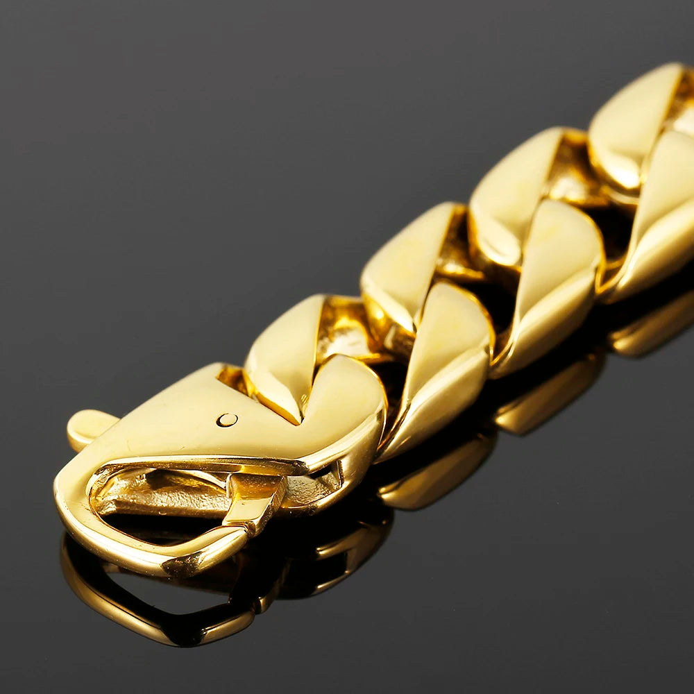 15MM Vacuum Plating Gold Color Men's Cuban Link Chain Bracelet Punk 316L Stainless Steel Boxing Gloves Style Bracelet