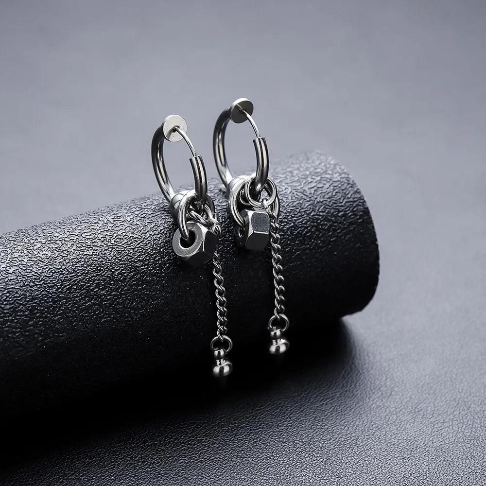 Silver Chain Spike Dangle Earrings Stainless Steel
