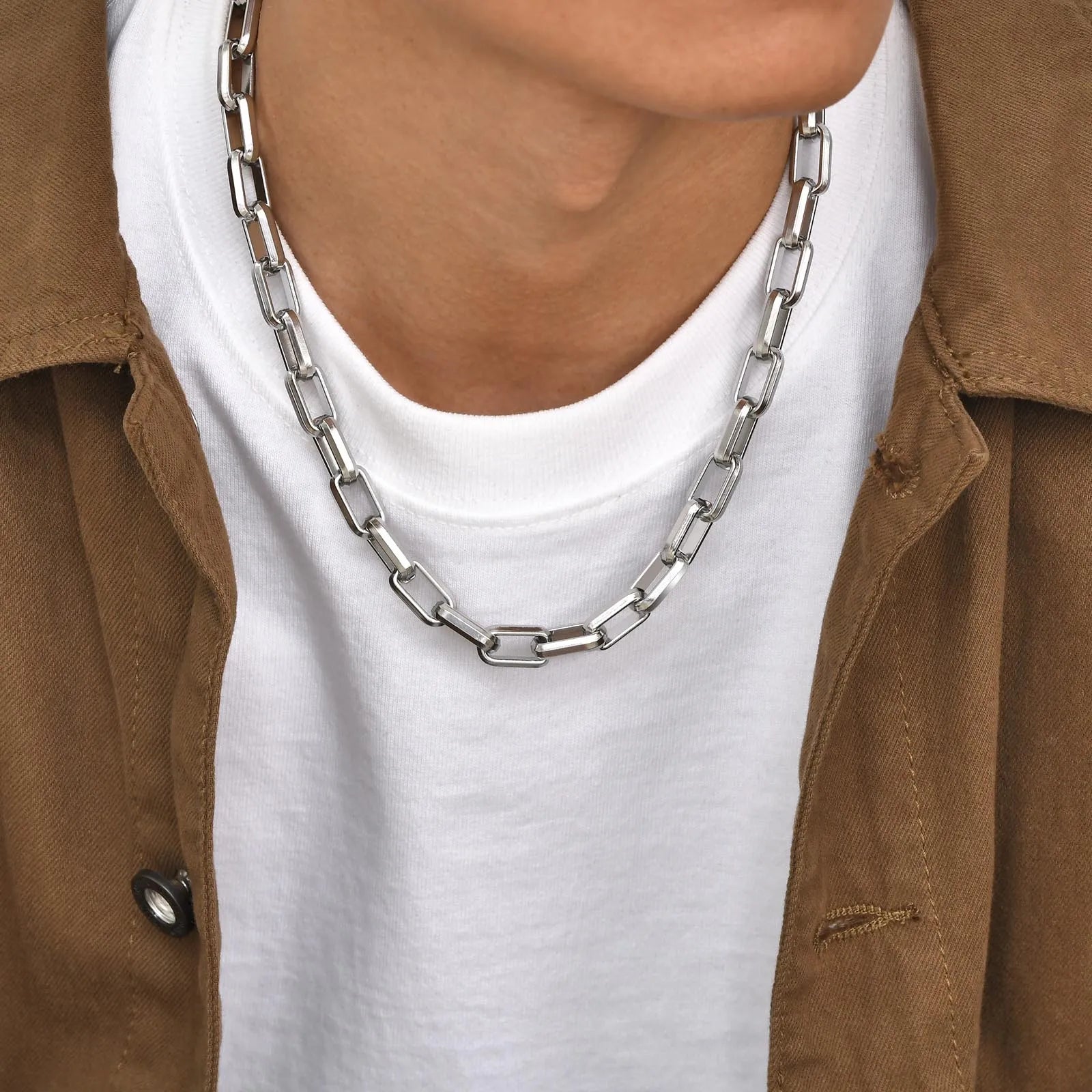 Bold Rectangle Chain Necklace — Stainless