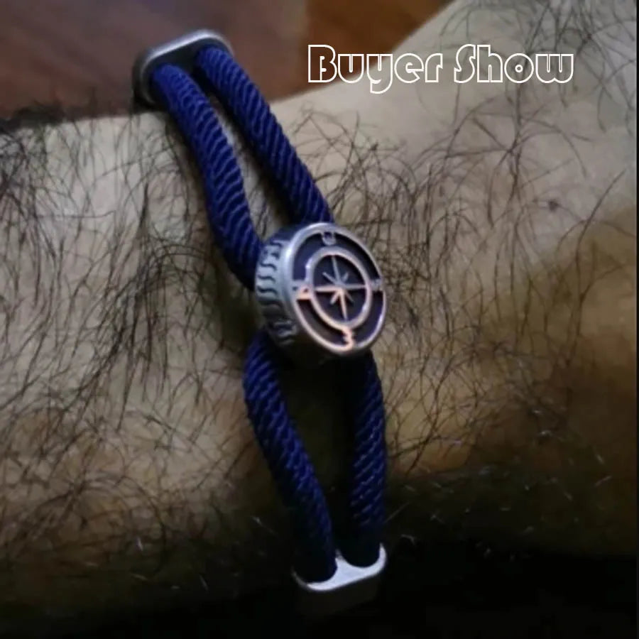 Pirate Style Nautical Compass Bracelet With Strong Magnetic Buckle Vintage Viking Bilayer Milan Rope Wrap Braslet Gift