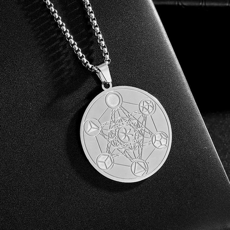Stainless Steel Solomon Religious Seven Archangels Compass Pendant Necklace Men's Retro Lucky Amulet Jewelry