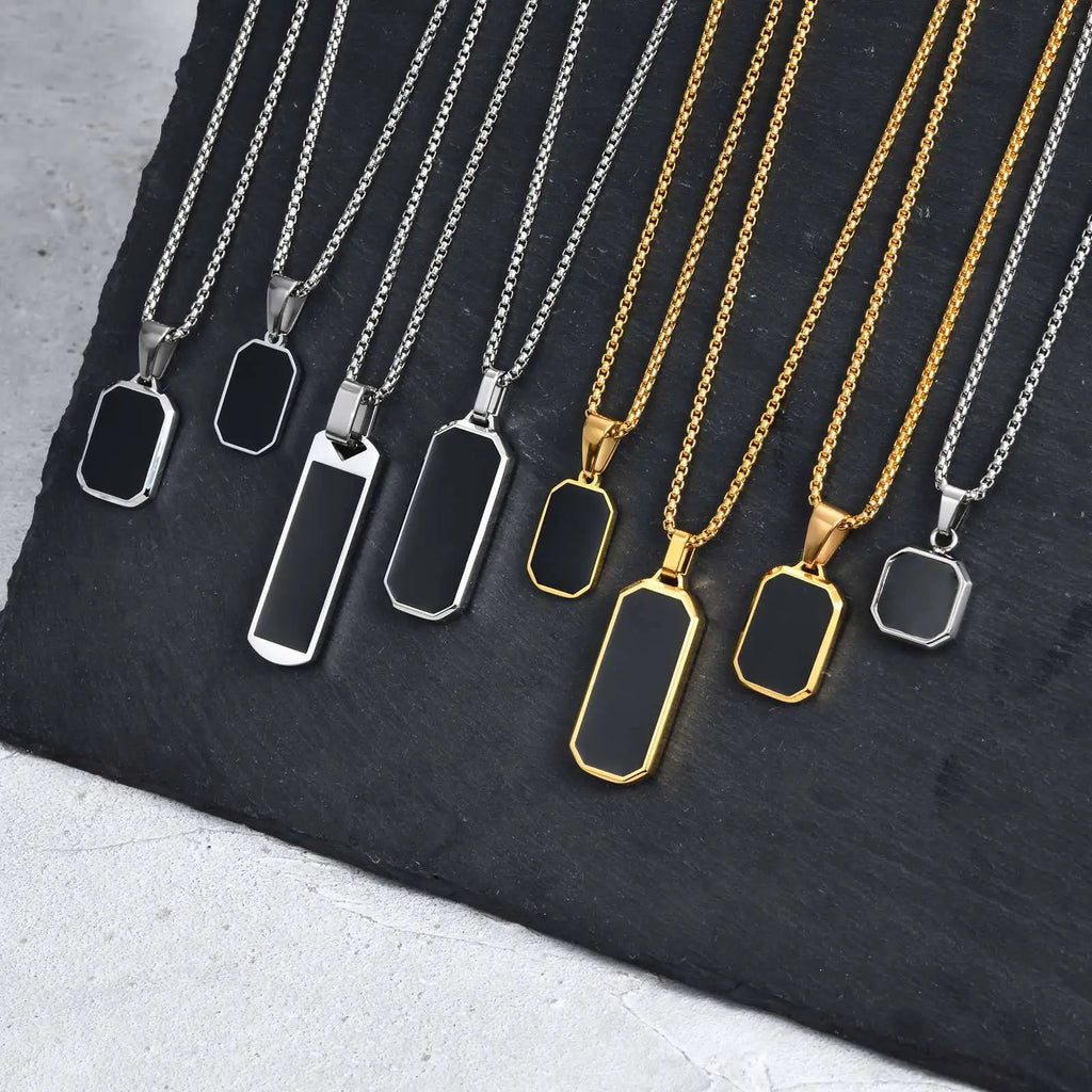 Black Enamel Rectangle Rope Chain Pendant