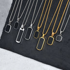 Black Enamel Rectangle Rope Chain Pendant