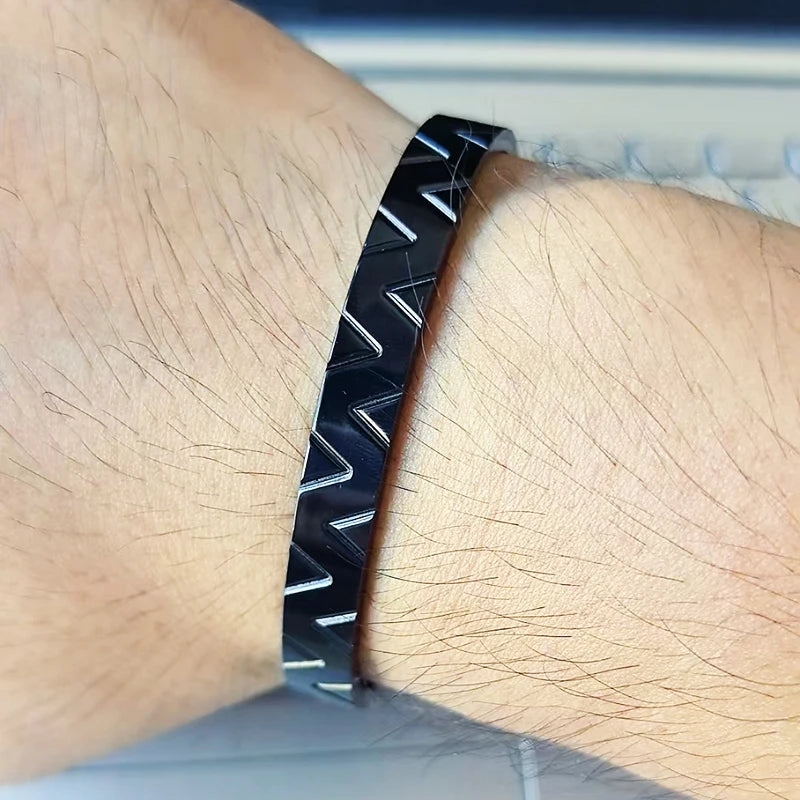 Luxury Open Cuff Hip Hop Stainless Steel Triangle Man Bangles Golden Women Bracelets Jewelry Couple Gift