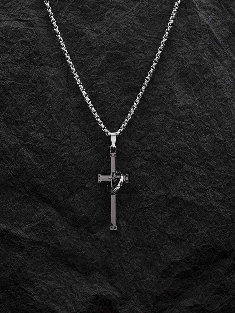 Cross Steel Pendant Japanese Korean Versatile