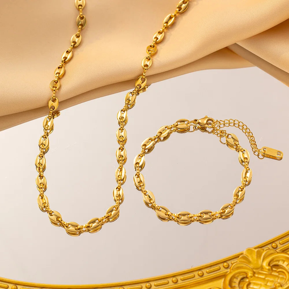 316L Stainless steel coffee bean Chain Necklace Cute pig nose chain bracelet Punk Hip Hop DIY jewelry Handmade necklace