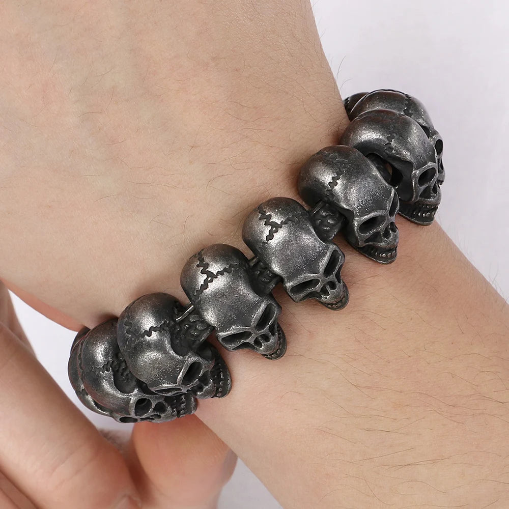 Gothic Stainless Steel Motorcycle Chain Bracelet for Man Casting Men's Bracelets of Skull Heads Skeleton Jewelry