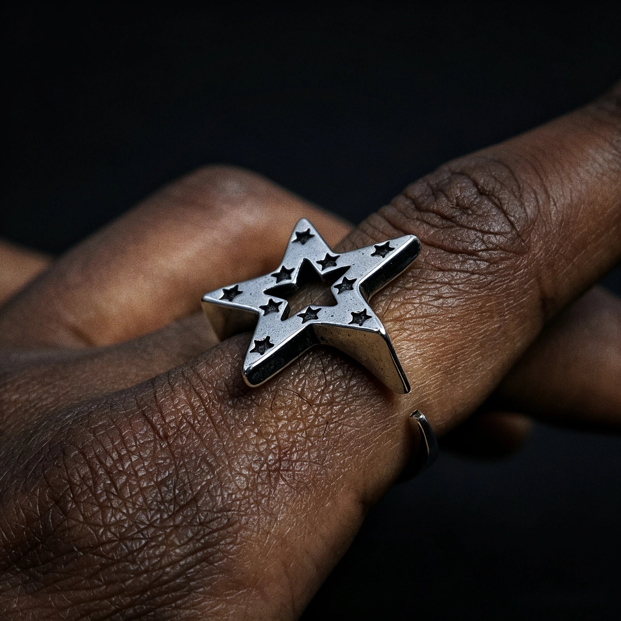 LENNIK "Nyota" Star Ring Adjustable S925 Wrapped Gothic Punk Edgy Jewelry for Men Women Retro Accessories Unisex