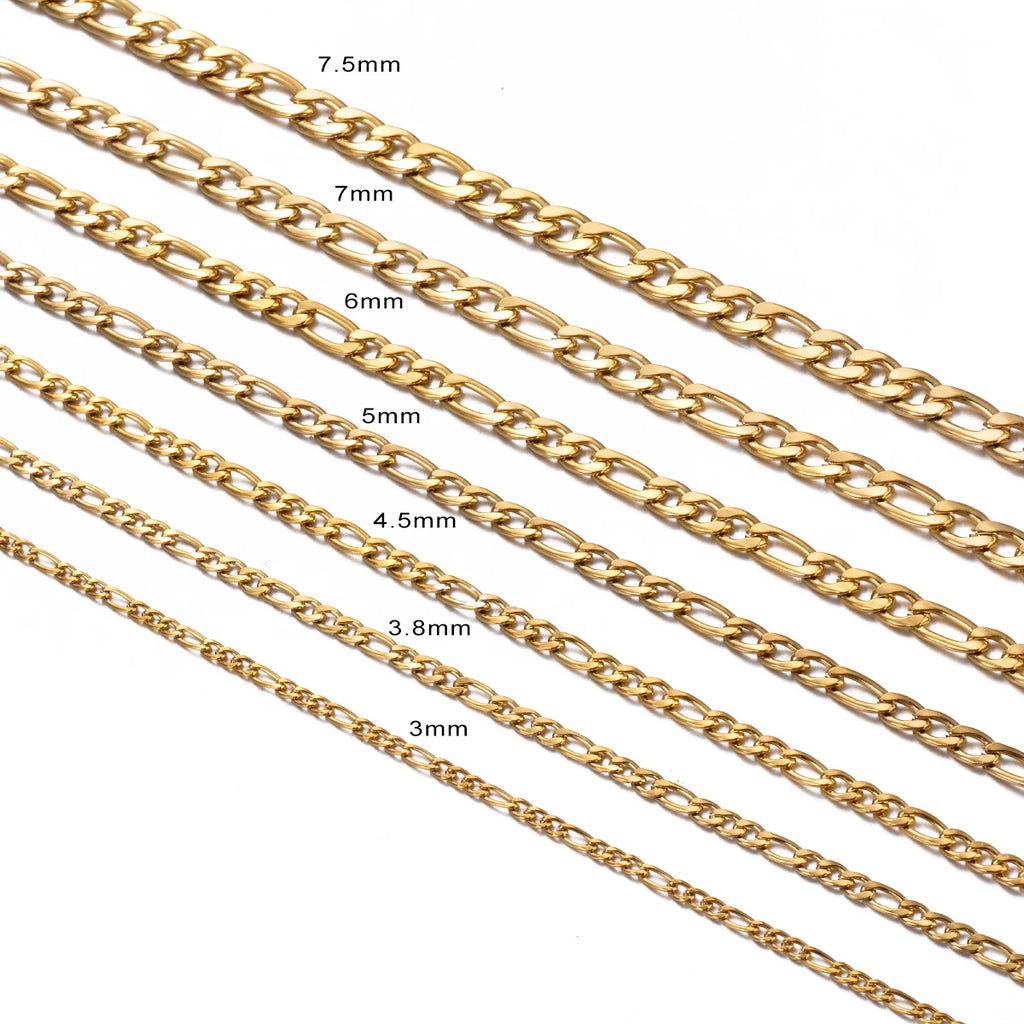 1 piece 8-40 Inches Gold Color Figaro Chain Necklace 3-7.5MM Stainless Steel Figaro Link Chain for Men Women