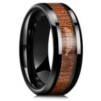 Fashion 8mm Men Black Titanium Wedding Rings Koa Wood Inlay Stainless Steel Rings for Men Wedding Band Anniversary Birthday Gift