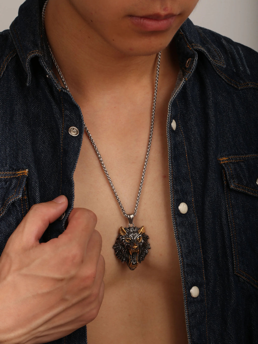 1PC INGCHAU Vintage Stainless Steel Myth of Europe Viking Wolf Head Necklace For Men Animal Amulet Necklace Men Jewelry