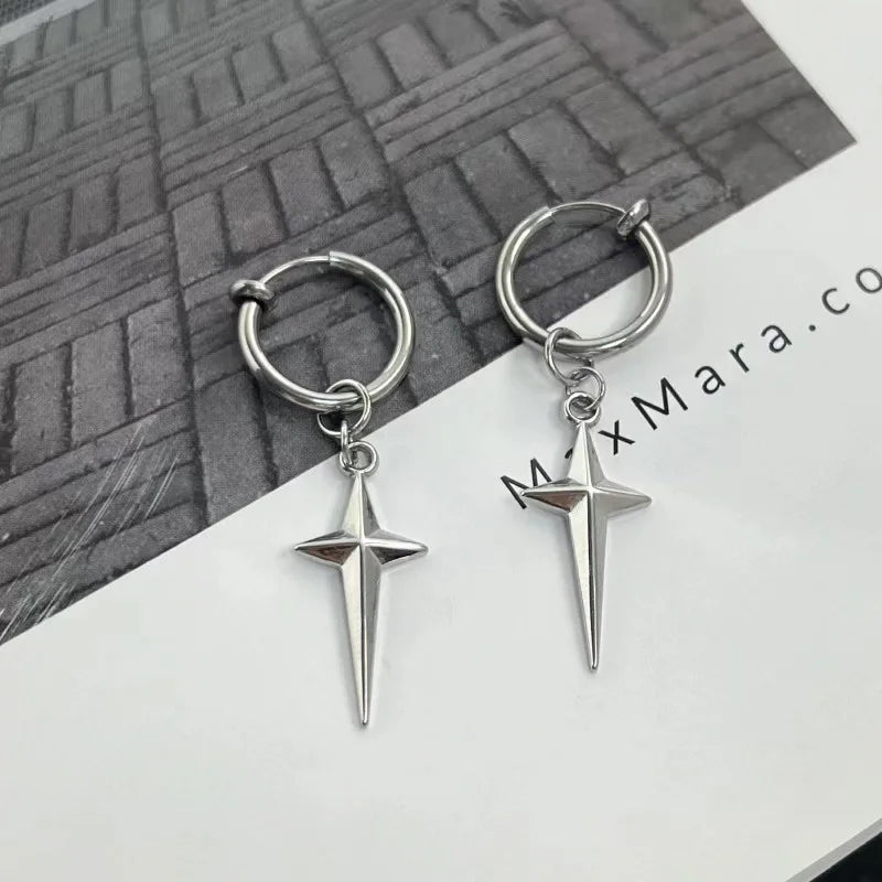 Punk Earring Mens Cross Single Spike Stainless Steel Stud Earrings Guys Jewelry Rock Hip Hop Party Jewelry Unisex