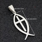 Jesus Cross Fish Pendant Necklace — Stainless Steel