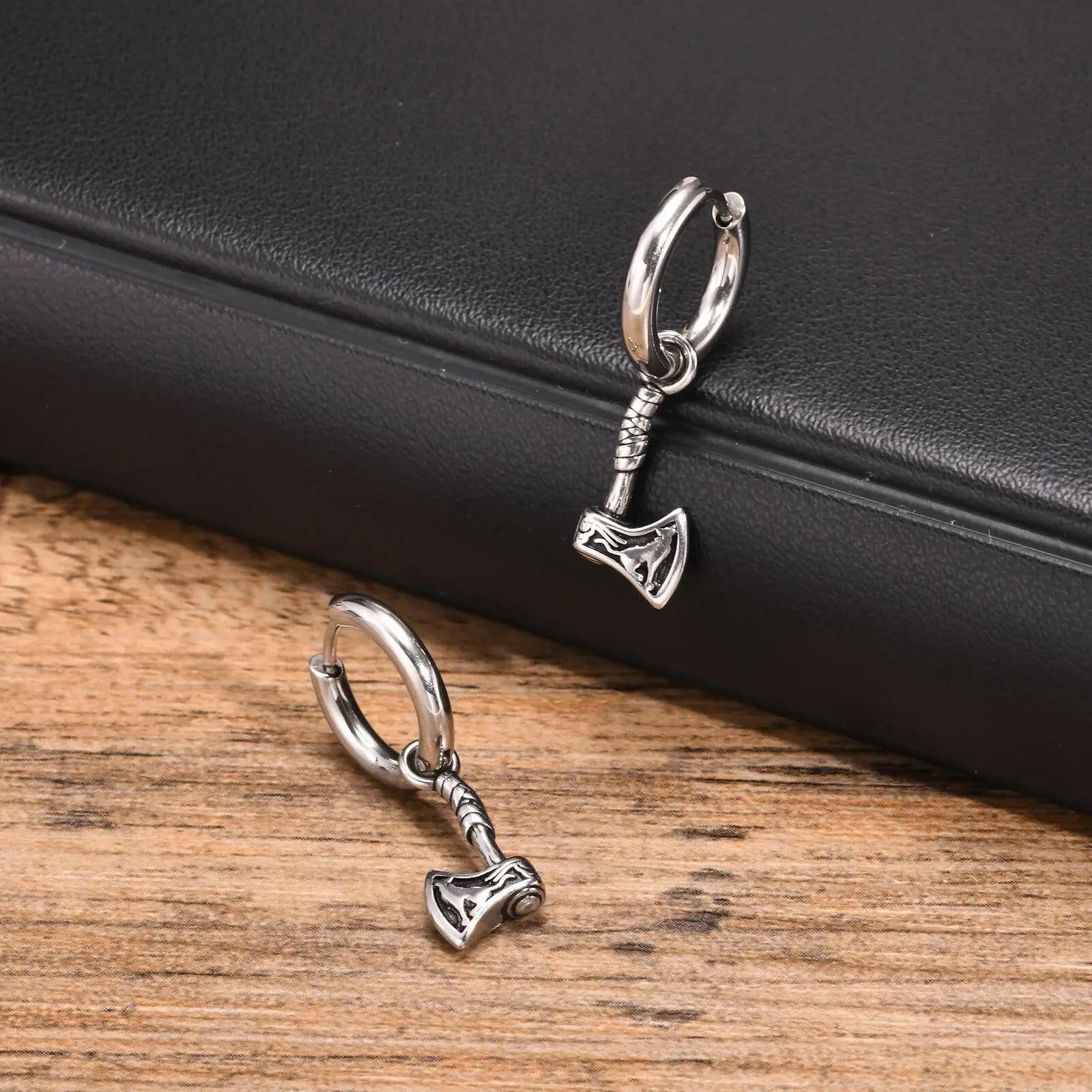 Viking Wolf Axe Hoop Earrings — Stainless Steel