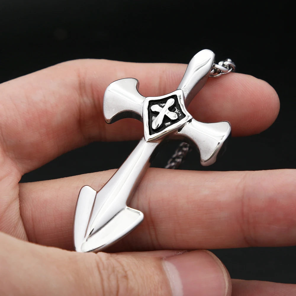 Templar Cross Steel Pendant Vintage Punk Knight