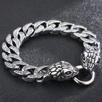 Cool Men's Snake Head Bracelet for Man Male Arm Rings Vintage 15MM Stainless Steel Curb Link Chain Bikers' Jewelry