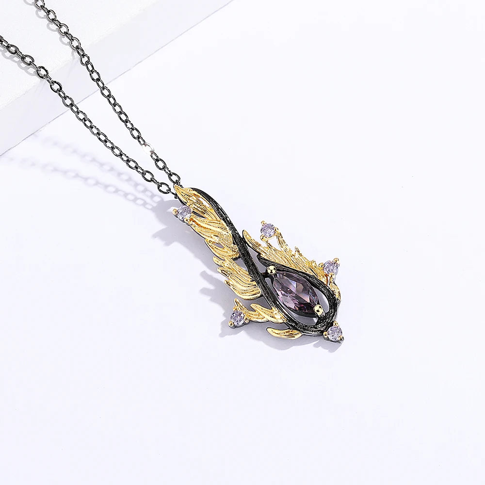Iced Out Feather Gold Pendant Necklace