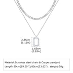 Stylish Geometry Layering Necklaces for Men Women,Silver Color Stainless Steel Rectangle Pendant Neacklace,Birthday