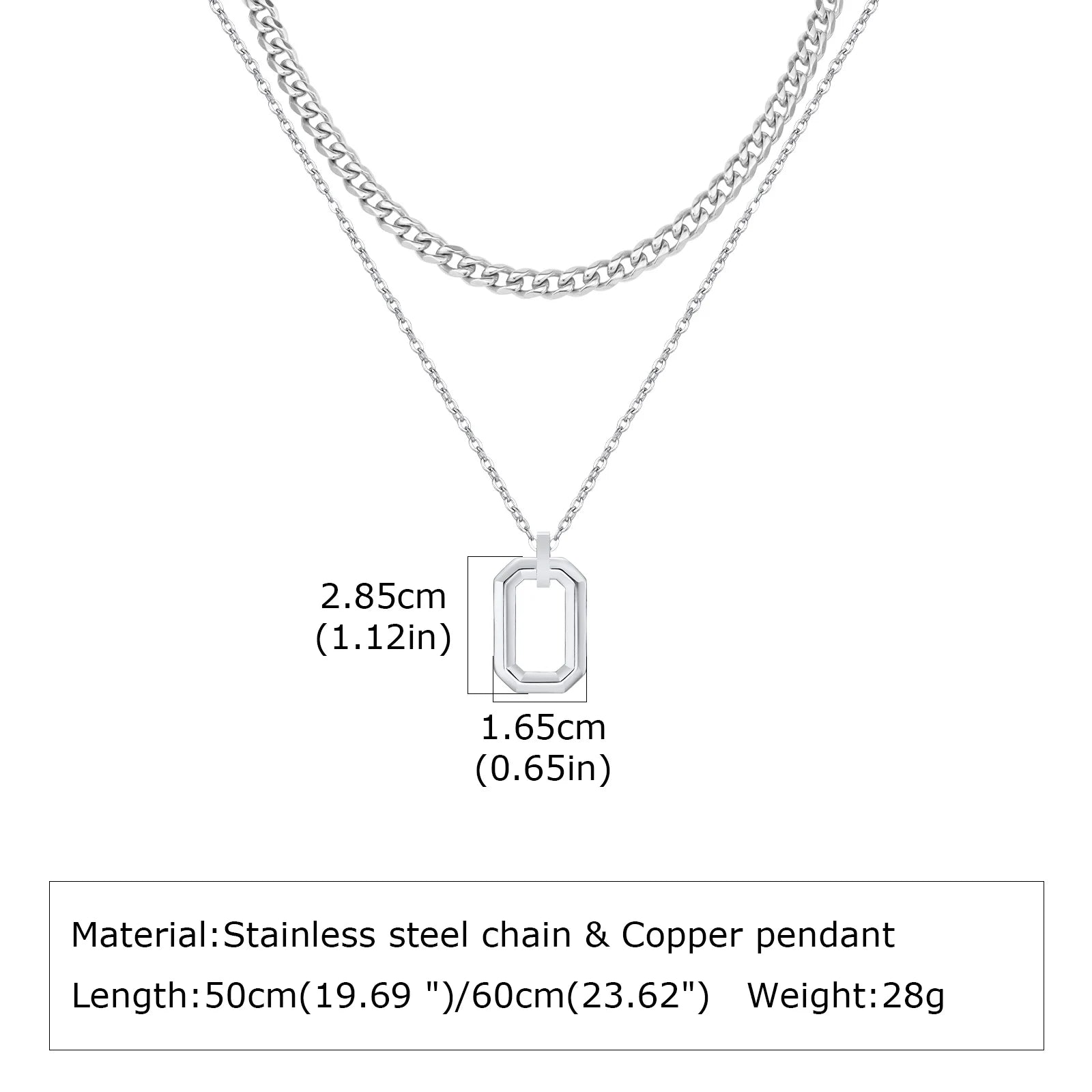 Stylish Geometry Layering Necklaces for Men Women,Silver Color Stainless Steel Rectangle Pendant Neacklace,Birthday