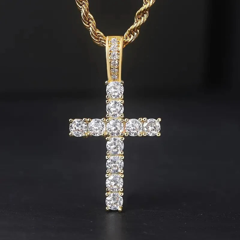 Huitan Luxury Cross Pendant Necklace for Women Sparkling White Cubic Zirconia Long Necklace Wedding Party New Fashion