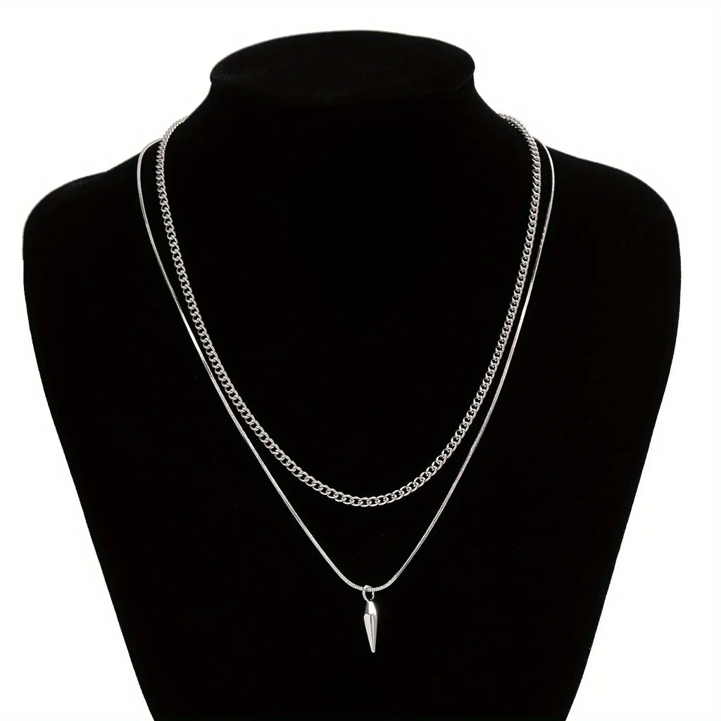 1 piece, men's stainless steel stacked necklace, hip-hop stainless steel round tip cone hanging  necklace, friend gift.jvv
