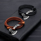Wolf Viking Steel Bracelet Axe Leather Handmade