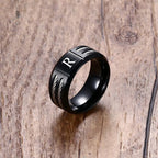 Black Letter Initial Ring — Stainless Steel