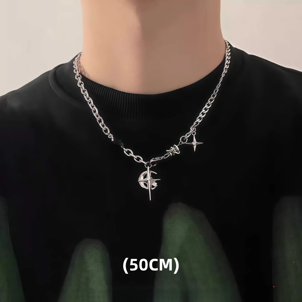Titanium Steel Double-layer Moon Star Necklace Luxury Clavicle Chain Hip Hop Non Fading Couple Jewelry New Unisex  Punk Gift
