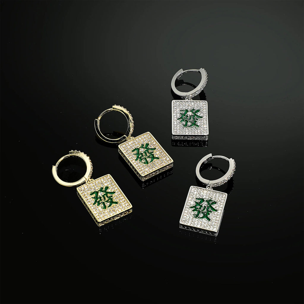 Iced Out Mahjong Dangle Earrings CZ
