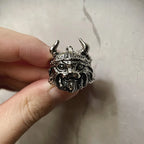 Viking Cat Open Adjustable Ring for Men — Silver-Tone