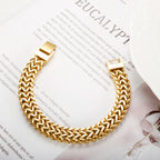 Hip Hop Stainless Steel Chunky Heavy Gold Color Bracelet Thick Texture Link Chain Rock Bracelet for Men Women