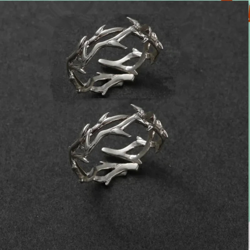 Fashion Goth Double Layer Rose Couple Rings for Men Women Retro Opening Stainless Steel Thorns Punk Finger Ring Jewelry