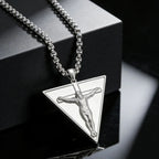 Catholic Jesus Cross Triangle Pendant Necklace — Stainless Steel