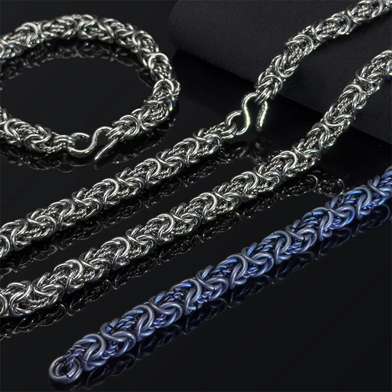 Hypoallergenic Titanium Necklace for Men - 9mm Interlocking Rings Chain Handcrafted Skin-Friendly Jewelry Lightweight Daily Wear