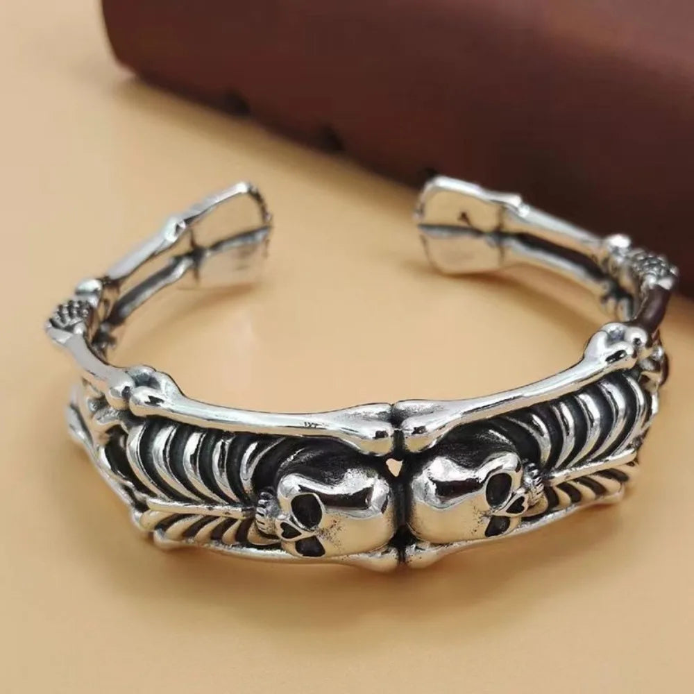New Retro Personalized Trend Gothic Skull Open Bracelet Men Hip Hop Rock Punk Bracelet Birthday Party Street Niche Gift Jewelry