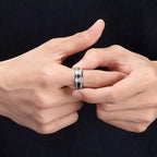 Fashion Silver Color Men's Stainless Steel Rings Koa Wood Deer Antler Inlay Dome Engagement Rings For Men Women Wedding