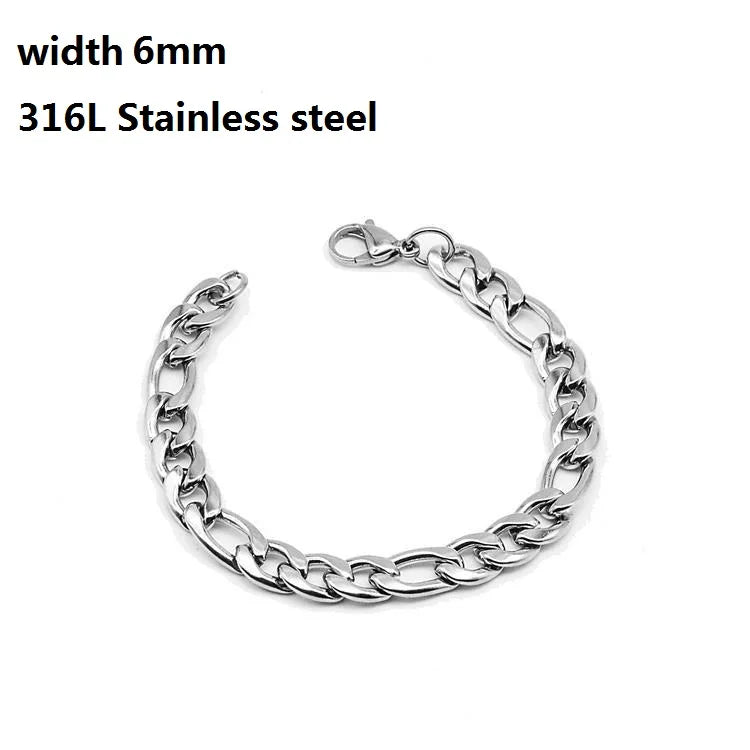 316L Stainless Steel Cuban Chain Bracelet for Men Women Figaro Vintage Metal Viking Kpop Pulseras Emo Cute Luxury