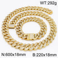 Hip Hop Heavy Cuban Link Chain Set Man Bracelet Necklace Luxury Gold Color Stainless Steel & Full CZ Men's Necklace &