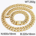 Hip Hop Heavy Cuban Link Chain Set Man Bracelet Necklace Luxury Gold Color Stainless Steel & Full CZ Men's Necklace &