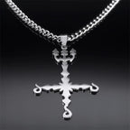 666 Inverted Cross Trident Necklace — Silver